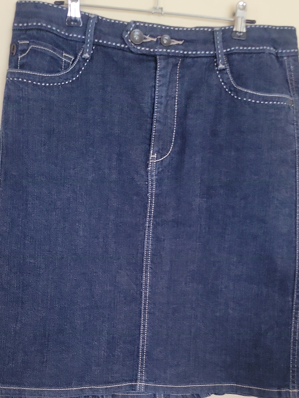 Nine West Indigo Denim Skirt with White Contrast Stitching